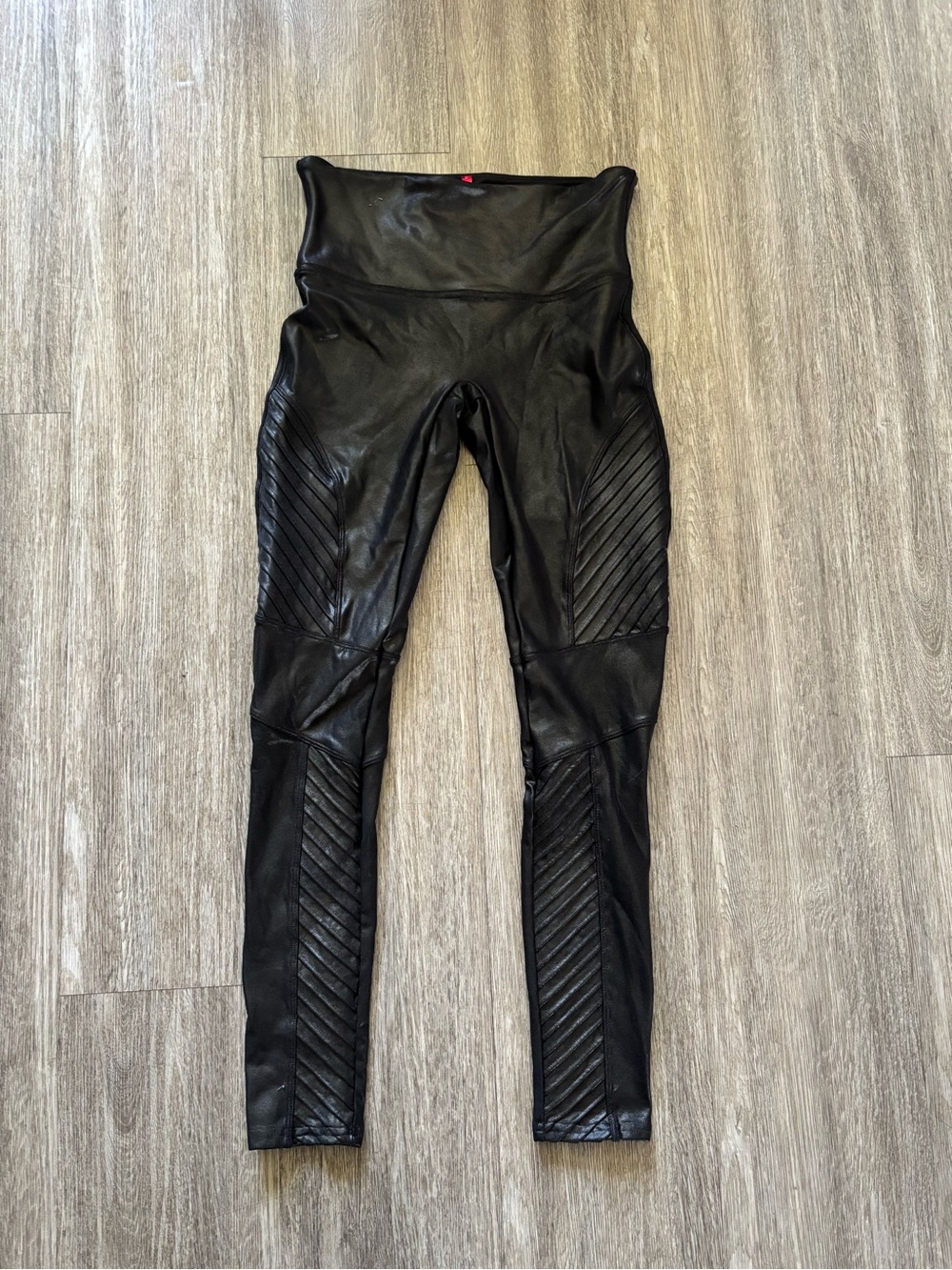 SPANX Black Faux Leather High-Rise Moto Leggings